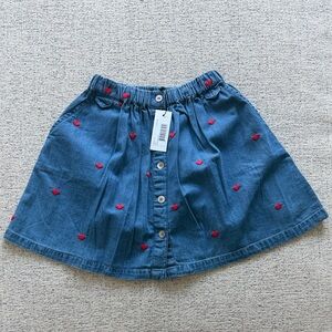 Denim Skirt with Red Heart Embroidery with tag